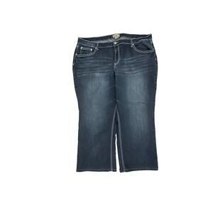 Earl Jean Bootcut Jeans Womens 24W Dark Wash Cross Rhinestone Flap Pocket Hemmed